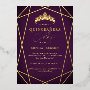 Vibrant Purple Geometric Gold Elegant Quinceanera