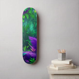 Vibrant Purple Green Tropical Jungle Foliage Skateboard