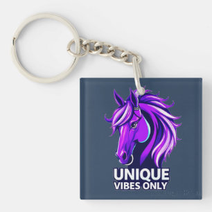 Vibrant Purple Horse Illustration Key Ring