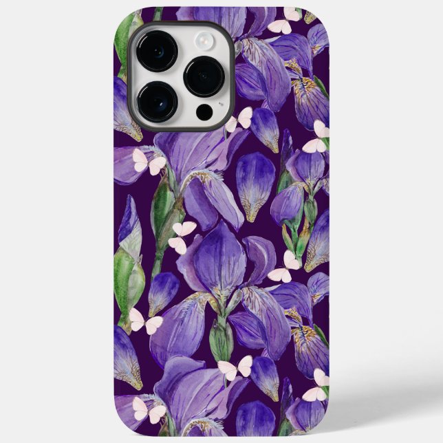 Vibrant Purple Iris Flowers and Butterflies   Case-Mate iPhone Case (Back)