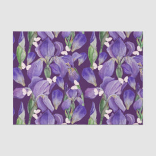 Vibrant Purple Iris Flowers and Butterflies Tissue Paper