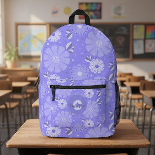 Vibrant Purple Lavender Folk Art Floral Pattern Printed Backpack