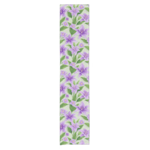 Vibrant Purple Lilies With Green Leaves Short Table Runner