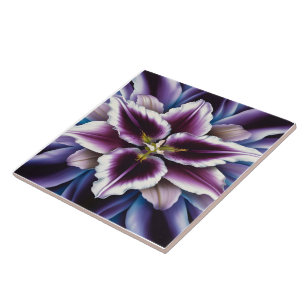 Vibrant Purple Lily on Dark Background Ceramic Tile