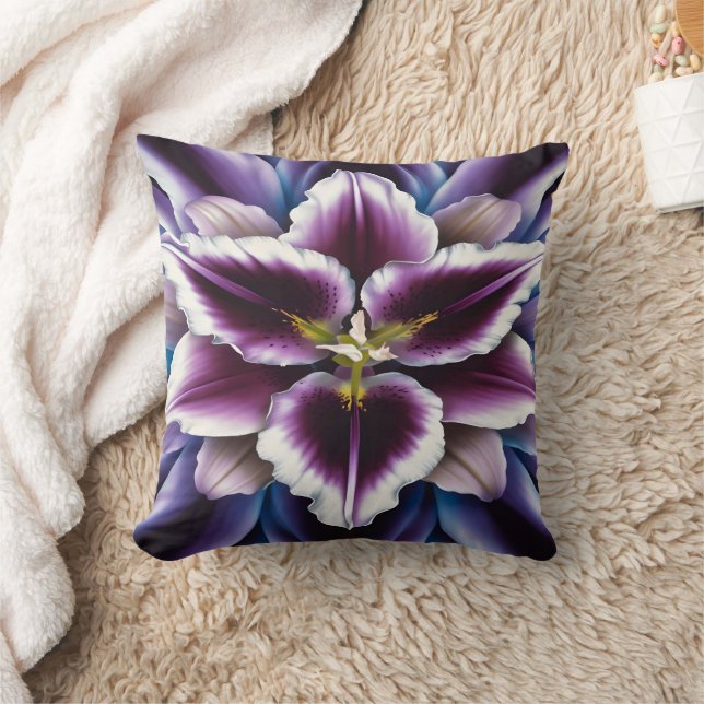 Vibrant Purple Lily on Dark Background Cushion (Blanket)