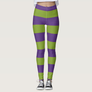 Vibrant Purple Lime Green Striped Halloween Witchy Leggings