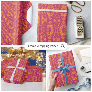 Vibrant Purple Orange Ethnic Mosaic Geometric  Wrapping Paper