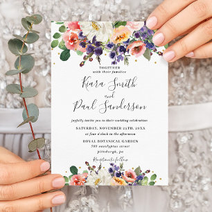 Vibrant Purple Orange Peach Blush Floral Wedding Invitation