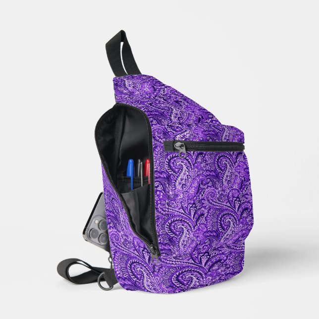 Vibrant Purple Paisley Sling Bag (Open)