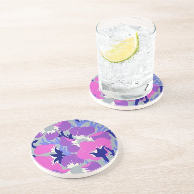 Vibrant Purple & Pink Floral Pattern Coaster (Side)
