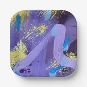 Vibrant Purple, Yellow, and Blue Abstract Art Paper Plate