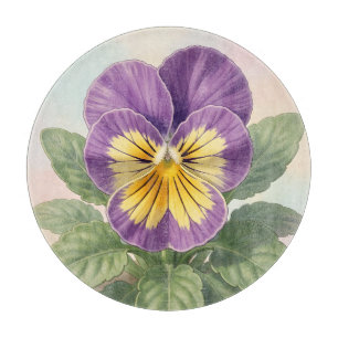 Vibrant Purple Yellow Pansy Flower Botanical Cutting Board