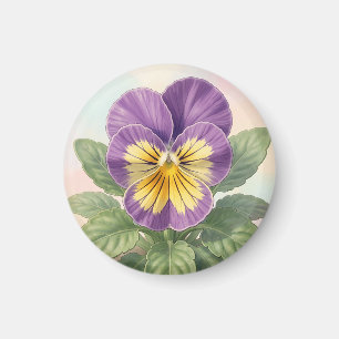 Vibrant Purple Yellow Pansy Flower Botanical Magnet
