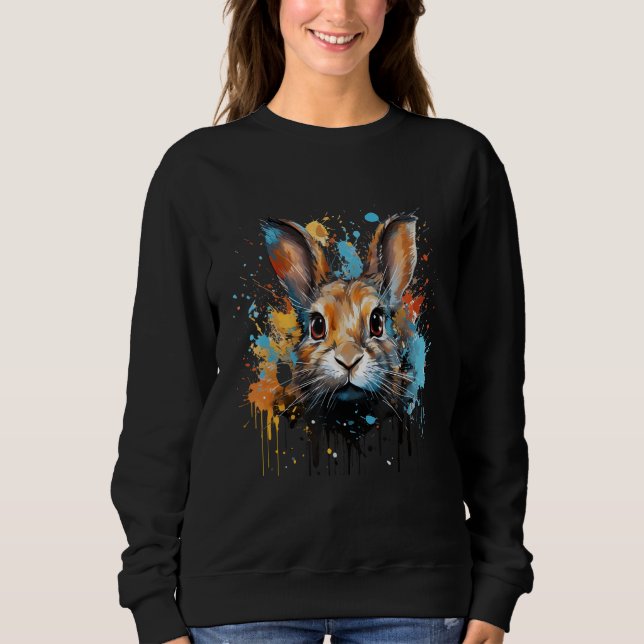 Vibrant Rabbit Portrait Hare with Colour Splashes  Sweatshirt (Front)