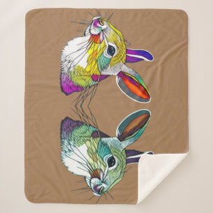 Vibrant Rabbits Triptych Throw Blanket