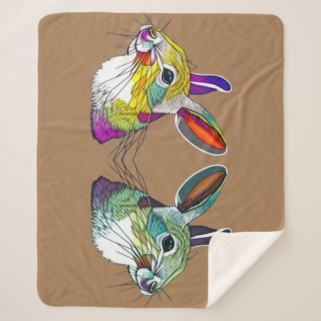  Vibrant Rabbits  Triptych Throw Blanket (Front)