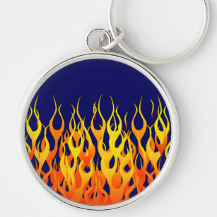 Vibrant Racing Flames on Navy Blue Key Ring