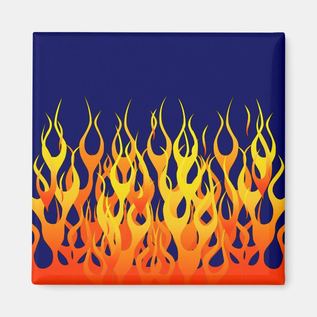 Vibrant Racing Flames on Navy Blue Magnet (Front)