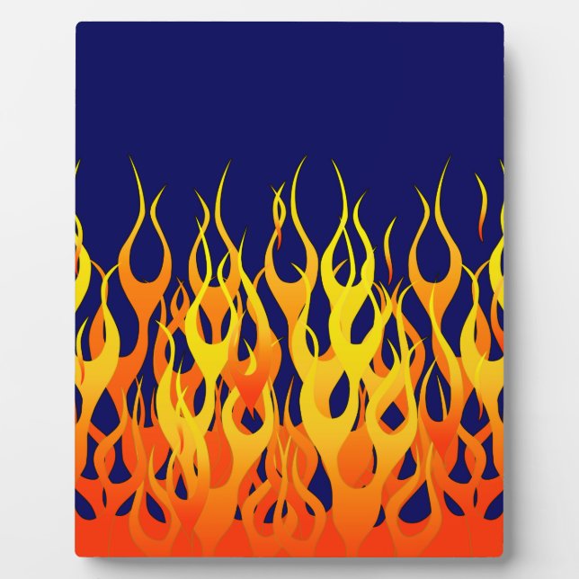 Vibrant Racing Flames on Navy Blue Plaque (Front)