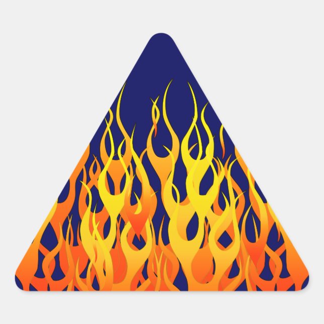 Vibrant Racing Flames on Navy Blue Triangle Sticker (Front)