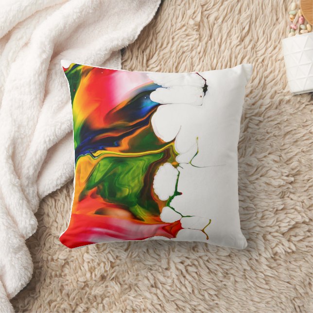 Vibrant Rainbow Acrylic Fluid Pour Abstract Throw  Cushion (Blanket)