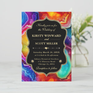 Vibrant Rainbow Agate with Gold Accents Wedding Invitation