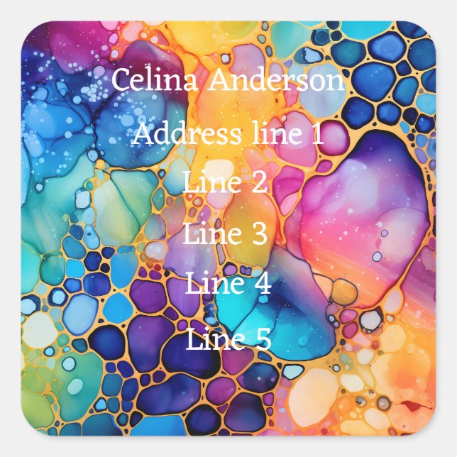 Vibrant Rainbow Alcohol Ink address label (Front)