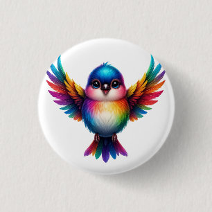 Vibrant Rainbow Bird Illustration 3 Cm Round Badge
