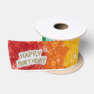 Vibrant Rainbow Birthday Cake Wrapping Paper  Satin Ribbon