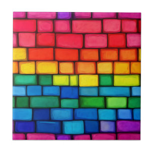 Vibrant Rainbow Brick Pattern Ceramic Tile