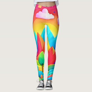 Vibrant Rainbow Cartoon Landscape Leggings
