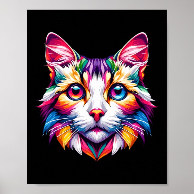 Vibrant Rainbow Cat Cat Lovers Kitty Enthusiast  Poster (Front)