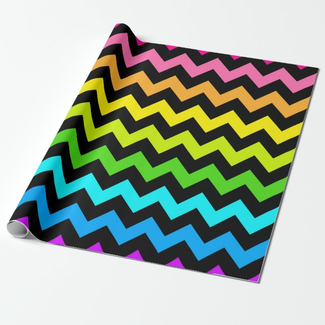 Vibrant Rainbow Chevron Pattern Wrapping Paper (Unrolled)