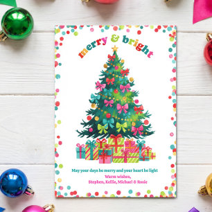 Vibrant Rainbow Christmas Tree Merry and Bright Holiday Card