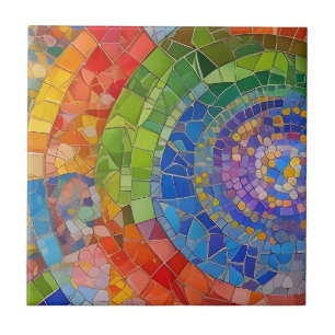 Vibrant Rainbow Circle Vortex Colourful Mosaic Art Ceramic Tile