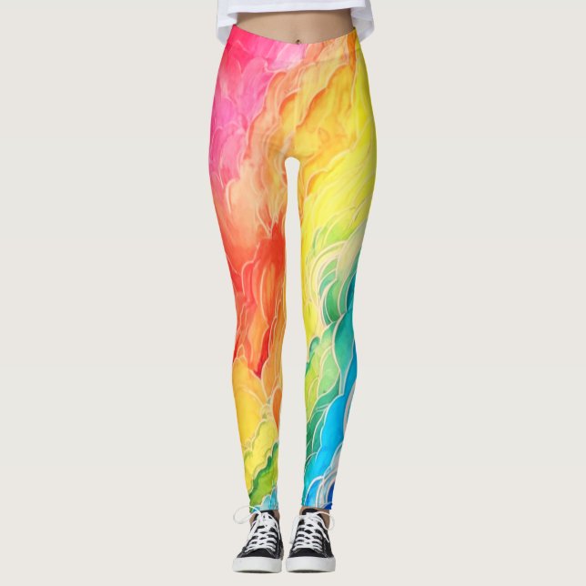 Vibrant Rainbow Clouds Leggings (Front)