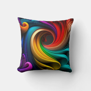 Vibrant rainbow-coloured abstract design cushion