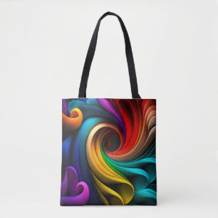 Vibrant rainbow-coloured abstract design tote bag