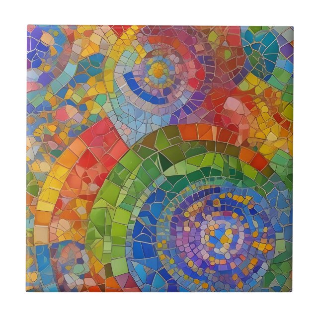Vibrant Rainbow Colourful Mosaic Art Ceramic Tile (Front)