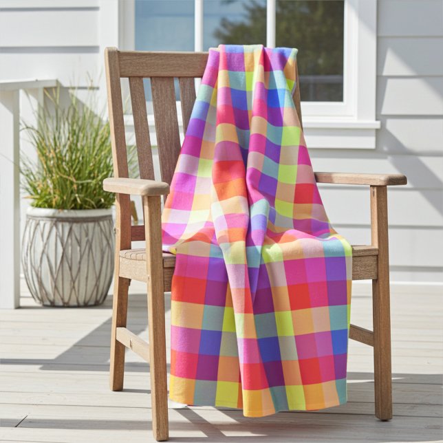 Vibrant Rainbow Colourful Squares Fleece Blanket (Creator Uploaded)