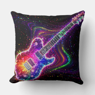 Vibrant Rainbow Electric Guitar With Abstract Cushion