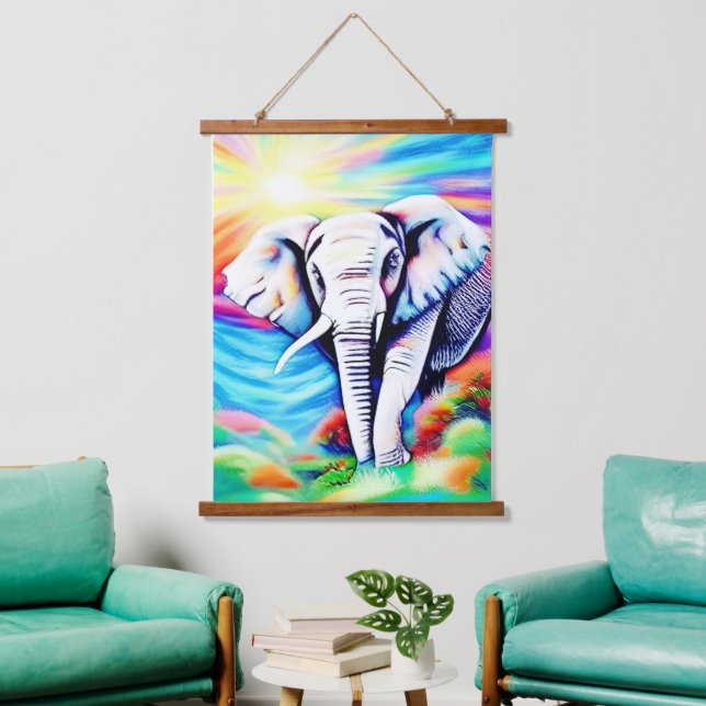 Vibrant Rainbow Elephant      Hanging Tapestry (Living Room)