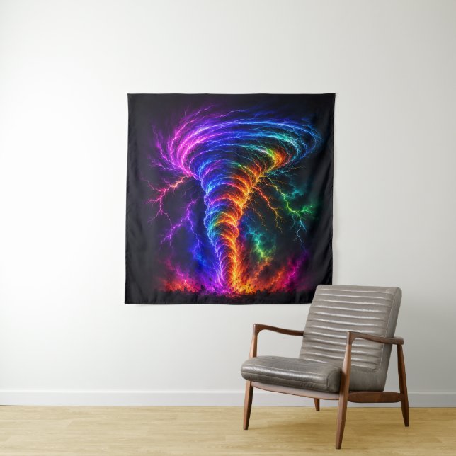 Vibrant Rainbow Energy Vortex Electrifying Tornado Tapestry (In Situ)