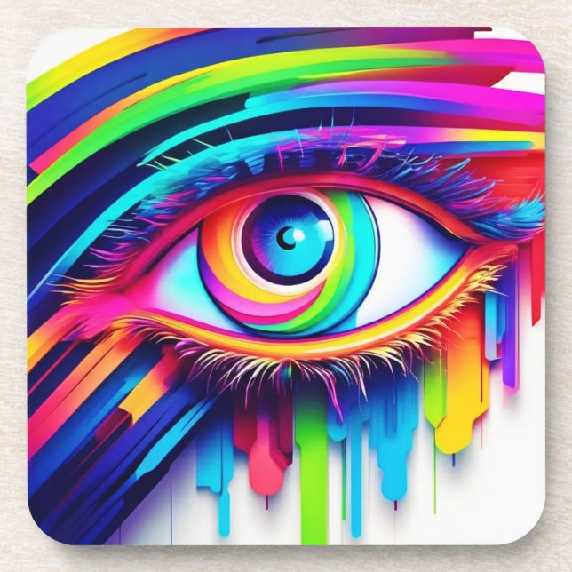 Vibrant Rainbow Eye Artwork Coaster (Front)