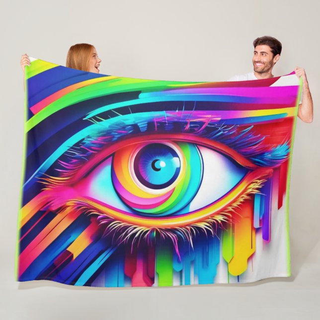 Vibrant Rainbow Eye Artwork Fleece Blanket (In Situ)