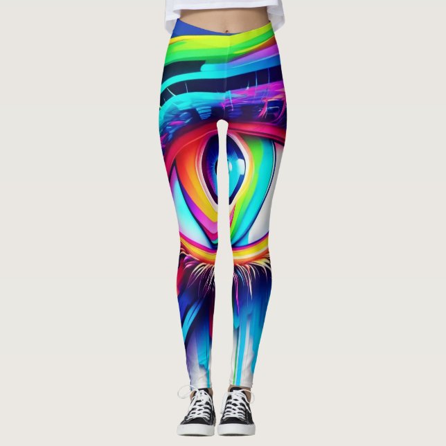 Vibrant Rainbow Eye Artwork Leggings (Front)