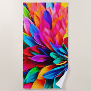 Vibrant Rainbow Flower Abstract Beach Towel