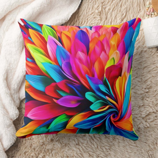 Vibrant Rainbow Flower Abstract Cushion (Blanket)