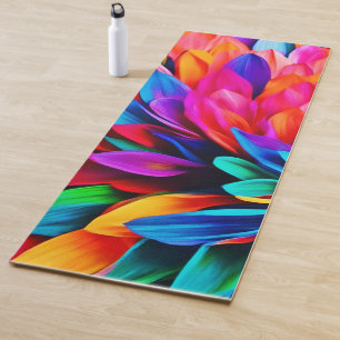 Vibrant Rainbow Flower Abstract Yoga Mat