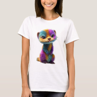 Vibrant Rainbow Fur Cute Ferret Illustration Women T-Shirt